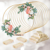 GUDELAK floral hoop centerpiece 12inch with wood base for rustic table charm