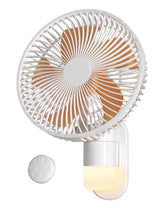 Guffawz 10inch wall-mount fan with remote and light, ideal for small rooms.