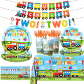 Gupesxu Chugga Chugga Two Two train tablecloth adds sturdy, tear-resistant surface for celebrations.