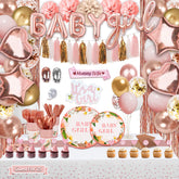 Guudmua rose gold floral dinnerware set for a chic baby shower table