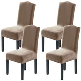 H.VERSAILTEX taupe velvet chair cover close-up showing plush texture and snug fit.