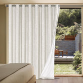H.VERSAILTEX linen blackout curtains closeup reveals textured ivory fabric