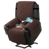 H.VERSAILTEX power lift recliner cover on brown chair with waterproof surface.