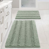 H.VERSAILTEX Sage bath rug set offers ultra-thick chenille stripes for plush comfort.