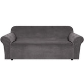 H.VERSAILTEX stretch velvet sofa cover on a gray 72-90 inch sofa for a fresh look