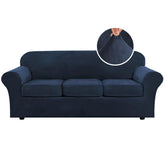 H.VERSAILTEX navy base slipcover protects sofa with plush velvet fabric