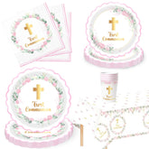 HABDJILTY first communion plates 9-inch pink, sturdy and ideal for stress-free dining.