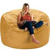 HABUTWAY bean bag chair mustard velvet, luxurious seating for cozy evenings.