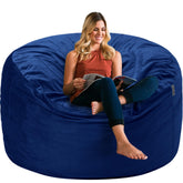 HABUTWAY bean bag chair with blue velvet cover offers luxurious comfort.