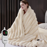 HaloRest heated blanket in cream white offers cozy warmth for cold nights.