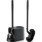 HAMITOR toilet plunger bowl brush combo with compact storage behind the toilet.