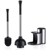 HAMITOR 2-in-1 stainless steel toilet plunger and brush set for a sleek bathroom upgrade.