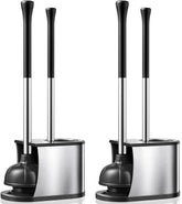 HAMITOR toilet plunger and brush set in sleek stainless finish for modern bathrooms