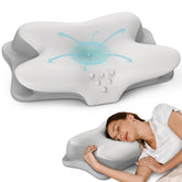 HAMYODO cervical neck pillow front view illustrating ergonomic contour support for neck comfort