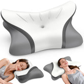 HAMYODO cervical neck pillow front view emphasizes supportive contour for neutral spine.