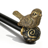 Hanchao bird finial detail on a vintage black-gold curtain rod for timeless style.