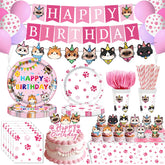 HandTool cat birthday kit banner features vibrant cat motifs for a cohesive party look.
