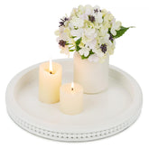 Hanobe decorative coffee table tray with white beaded round edge for elegant living room centerpiece.