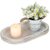 Hanobe decorative tray for coffee tables, white oval centerpiece, ideal for displaying candles or remotes.