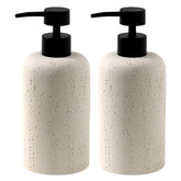 Haocoott travertine soap dispenser cream close-up showing durable resin finish and modern countertop appeal