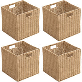 HaoGZMZFCL handwoven cube basket with handles for foldable, space-saving storage.