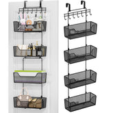 HapiRm Over The Door Organizer with large metal baskets for towels and cosmetics.