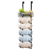 HapiRm towel rack over door with six tiers saves space in small bathrooms.