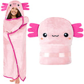 Happy Fuel Axolotl hooded blanket front view showing plush warmth