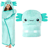 Happy Fuel Axolotl hooded blanket front view for cozy lounging at home