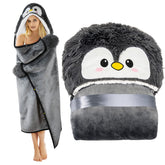 Happy Fuel Penguin hooded blanket front view for cozy evenings
