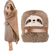 Happy Fuel Sloth Hooded Blanket with fluffy sherpa texture for warm, cozy cuddles.