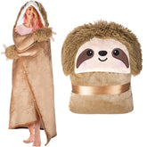 Happy Fuel Sloth wearable hooded blanket front view for cozy lounging