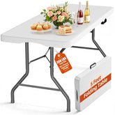 Harigal 5-foot folding table top view showing sturdy surface for serving