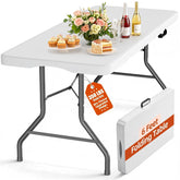 Harigal folding table open for setup with sturdy frame and 6ft surface