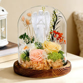 Harmolia preserved rose under glass dome with angel statue, a lasting keepsake for birthdays.