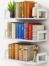 Harwaya white wall bookshelf trio mounted in kids room for compact book and decor storage.