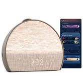 Hatch Restore 3 sunrise-alarm clock shown in cocoa finish, enabling a gentle wake.