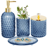 Haturi blue glass bathroom set dispenser adds a sleek, organized touch to your vanity.