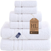 Hawmam Linen white 6-piece towels set packaged for premium presentation