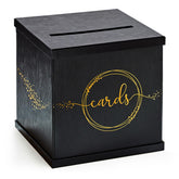 Hayley Cherie black and gold card box front view with roomy slot for envelopes.