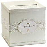 Hayley Cherie Ivory Wedding Card Box front view shows elegant texture and a neutral tone for refined tables