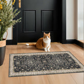 Hazo Haus Ashen Charcoal floral entryway rug with vintage charm and durable construction.