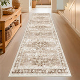 Hazo Haus beige washable hallway runner closeup shows soft texture for cozy foot traffic.