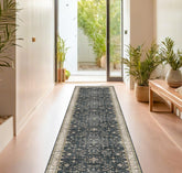 Hazo Haus black 8ft hallway runner with boho print, ideal for busy hallways.