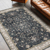 Hazo Haus black boho living room rug with non-slip backing for stability.