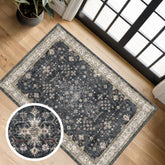 Hazo Haus black washable 2x3 entry rug with ash charcoal floral pattern for entryways.