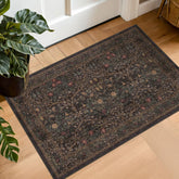 Hazo Haus boho brown washable entryway rug with floral motif for doorways.