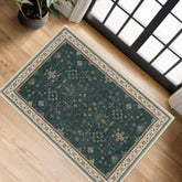 Hazo Haus dark green 2x3 door mat front view with vintage boho floral pattern.