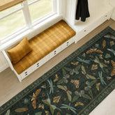Hazo Haus dark green runner with vintage insect pattern, ideal for busy hallway traffic