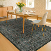 Hazo Haus dining room rug under table with non-slip backing for dining safety.